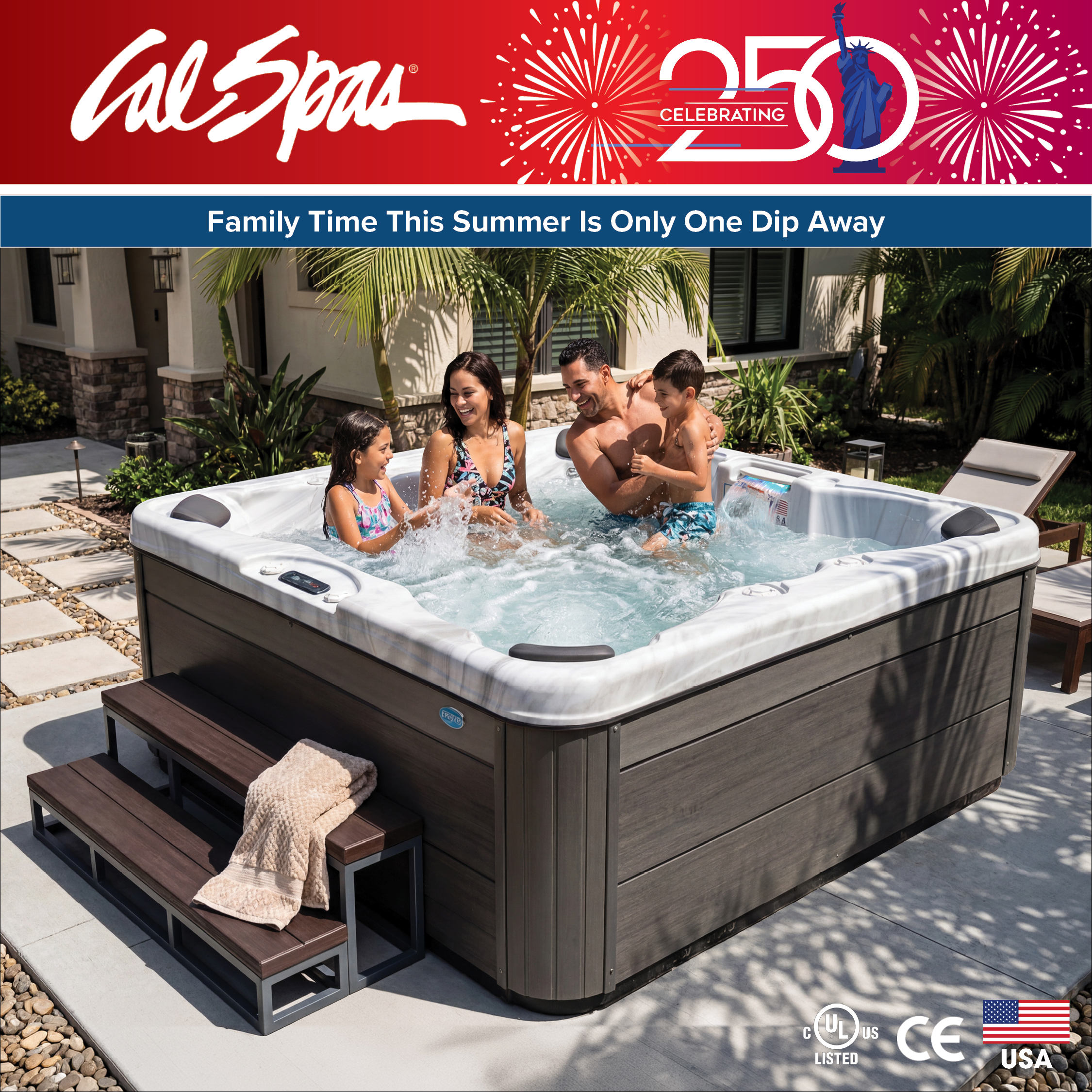 Calspas hot tub being used in a family setting - Taylor